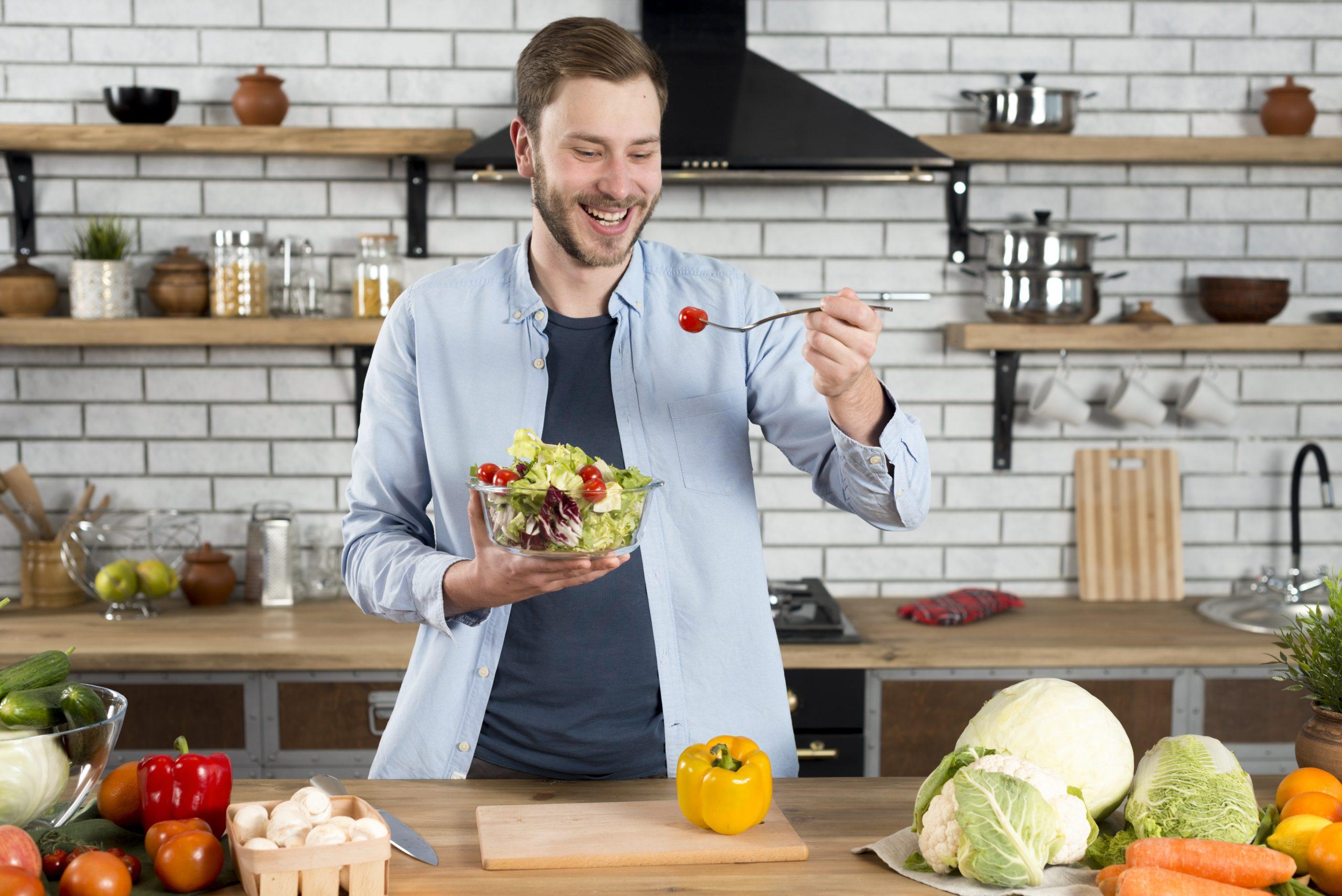 Man eating higher fiber food