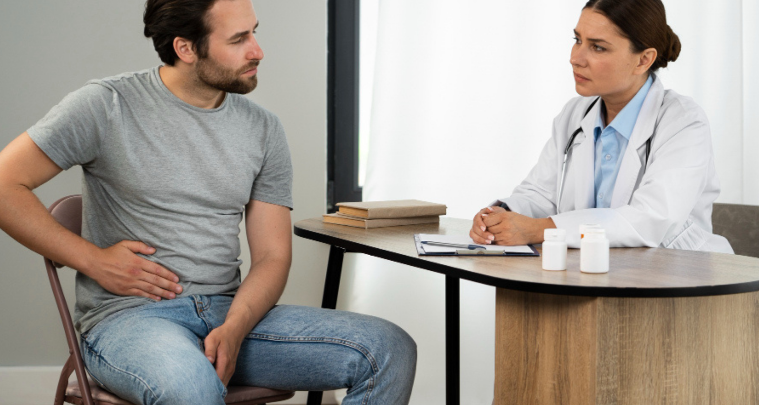 A man consult with doctor for piles treatment A man consult with doctor for piles treatment