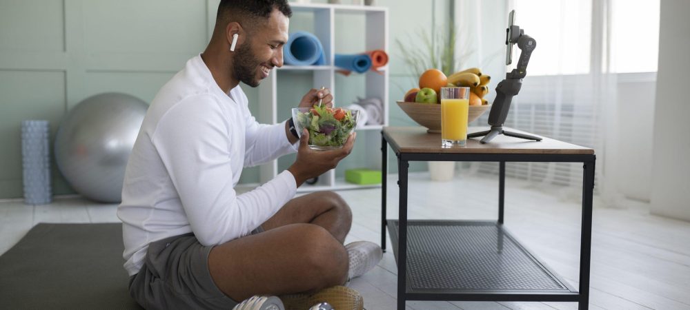 Man eating salad